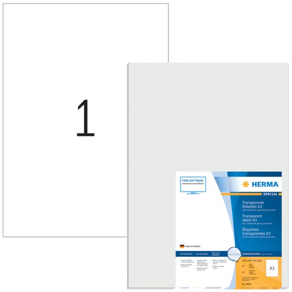 HERMA Transparente Folien-Etiketten SPECIAL, A3, 297x420 mm