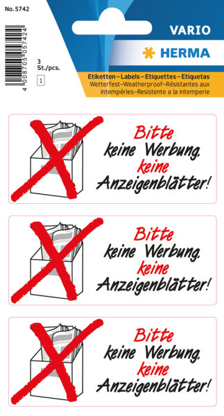 HERMA Hinweisetiketten "Keine Werbung Anzeigenblätter"