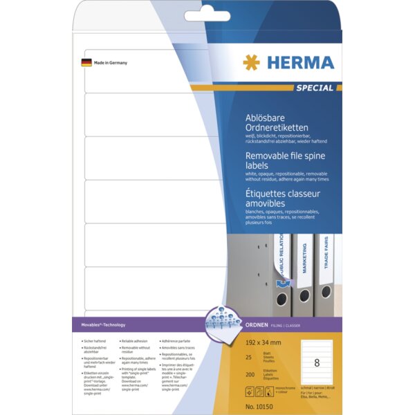 HERMA Ordnerrücken-Etiketten SPECIAL, 192 x 59 mm, weiss