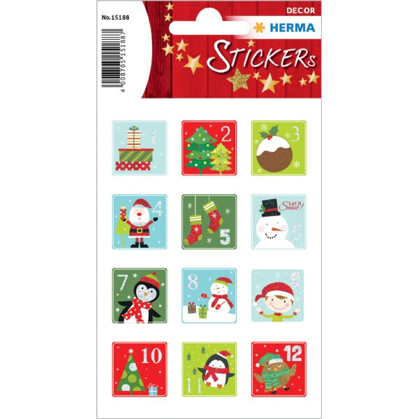 HERMA Autocollants de Noël DECOR Etoiles, doré à chiffres