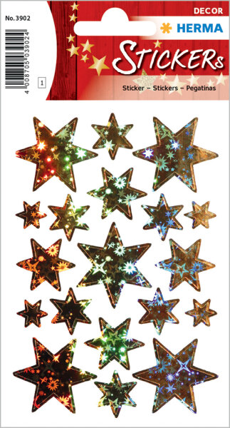 HERMA Sticker de Noël DECOR étoiles, or, holographie