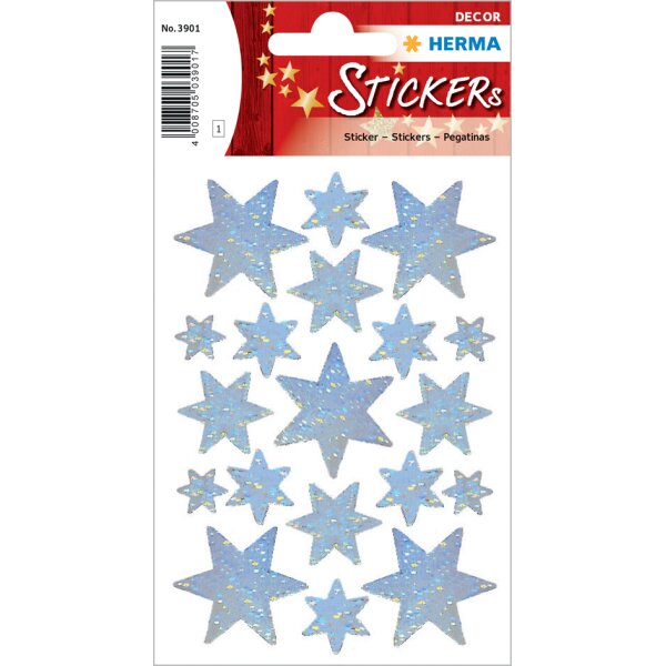 HERMA Sticker de Noël DECOR étoiles, argent, film irisé