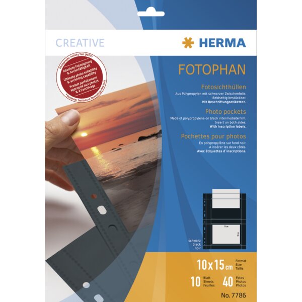 HERMA Pochettes transparentes A4 Fotophan, pour photos 9x13
