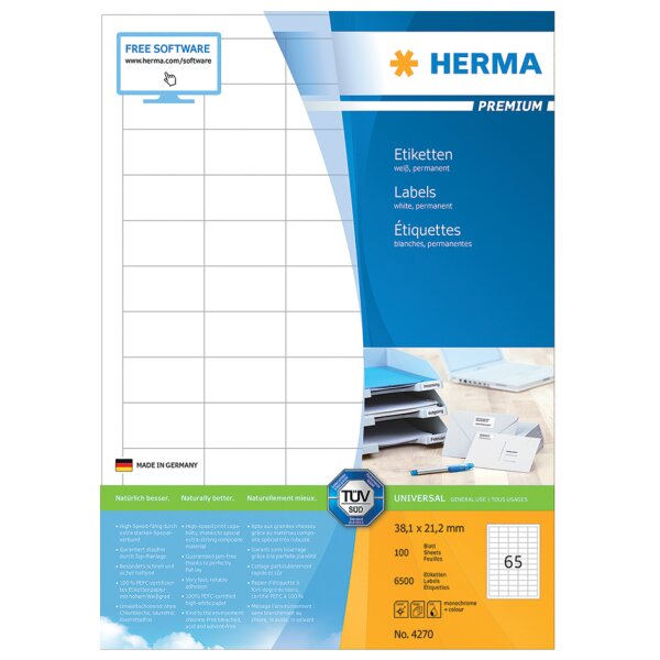 HERMA Universal-Etiketten PREMIUM, 52,5 x 21,2 mm, weiss