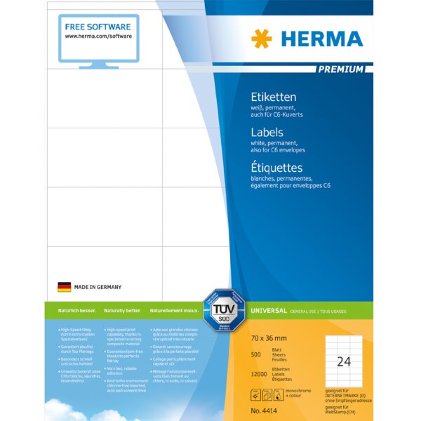 HERMA Étiquette universelle PREMIUM, 70 x 36 mm, blanc