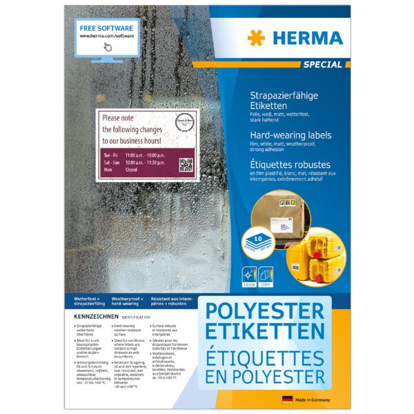 HERMA Étiquette en film SPECIAL, 190 x 135 mm, blanc