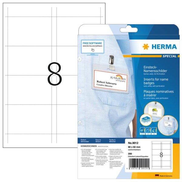 HERMA Plaque nominative &agrave; ins&eacute;rer SPECIAL, 75 x 40 mm, blanc