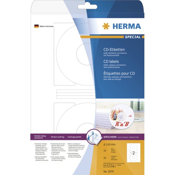 HERMA Etiquette pour CD/DVD SPECIAL, diam&egrave;tre: 116 mm, maxi