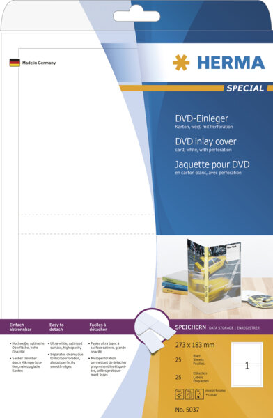 HERMA DVD-Einleger, für DVD-Hüllen, 183,0 x 273,0 mm, weiss