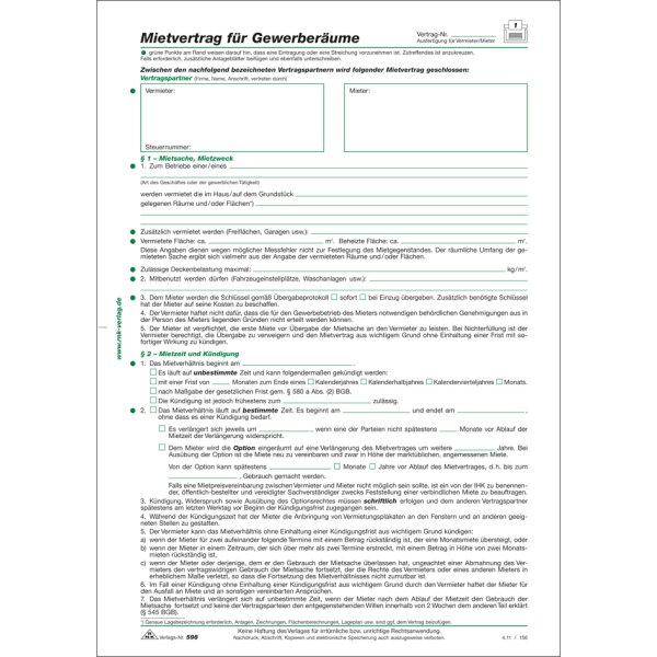 RNK Verlag Vordruck "Mietvertrag für Gewerberäume", DIN A4