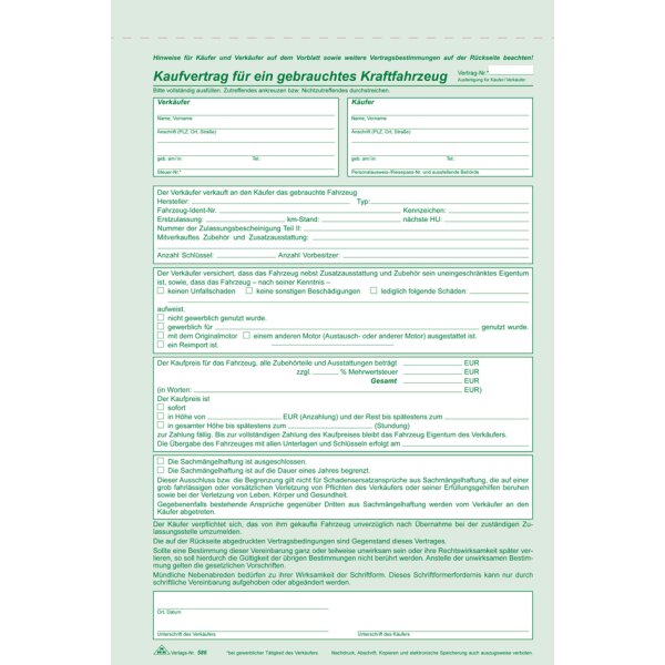 RNK Verlag "Kaufvertrag für ein gebrauchtes Kraftfahrzeug"