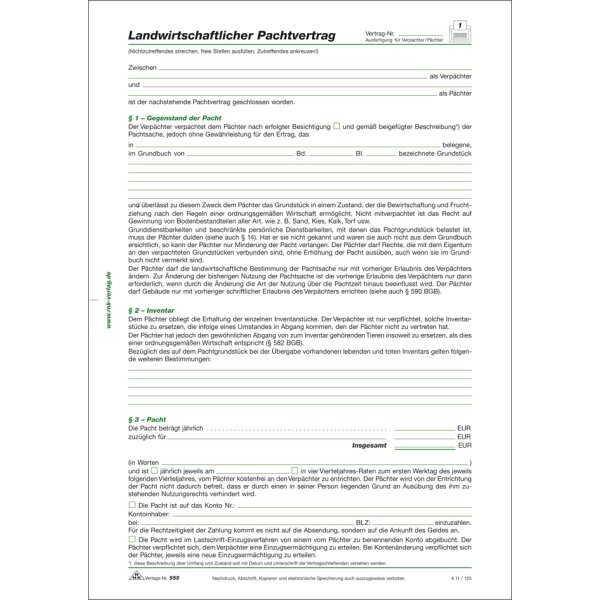 RNK Verlag Landwirtschaftlicher Pachtvertrag, 4-seitig