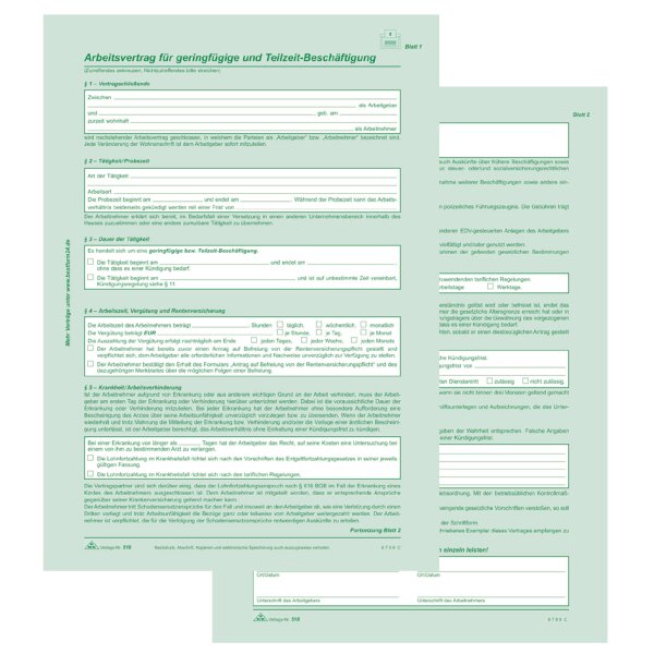 RNK Verlag Vordruck "Arbeitsvertrag Teilzeit-Beschäftigte"