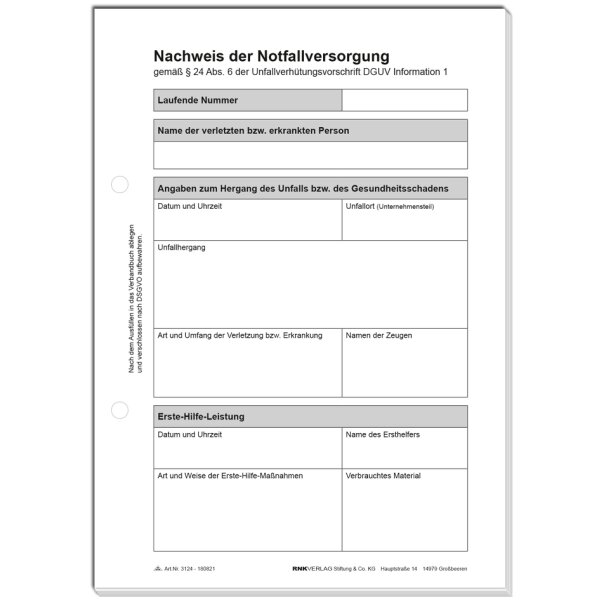 RNK Verlag Block "Nachweis der Notfallversorgung", DIN A5