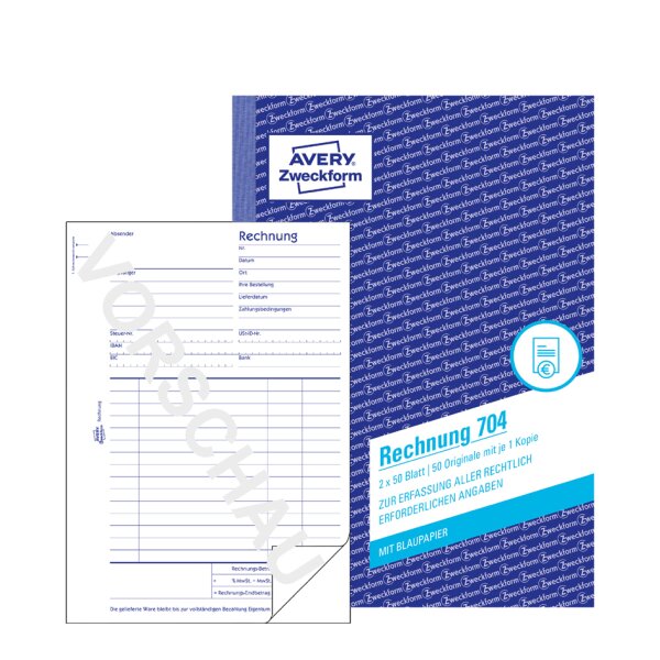 AVERY Zweckform Formularbuch "Rechnung", A6, 2 x 50 Blatt