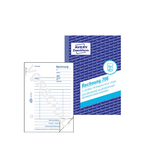 AVERY Zweckform Formularbuch "Rechnung", A6, 2 x 50 Blatt