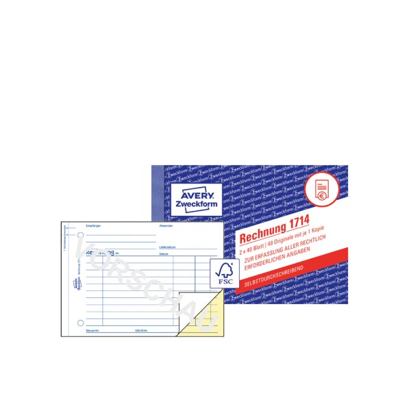 AVERY Zweckform Formularbuch "Rechnung", A6, 2 x 50 Blatt