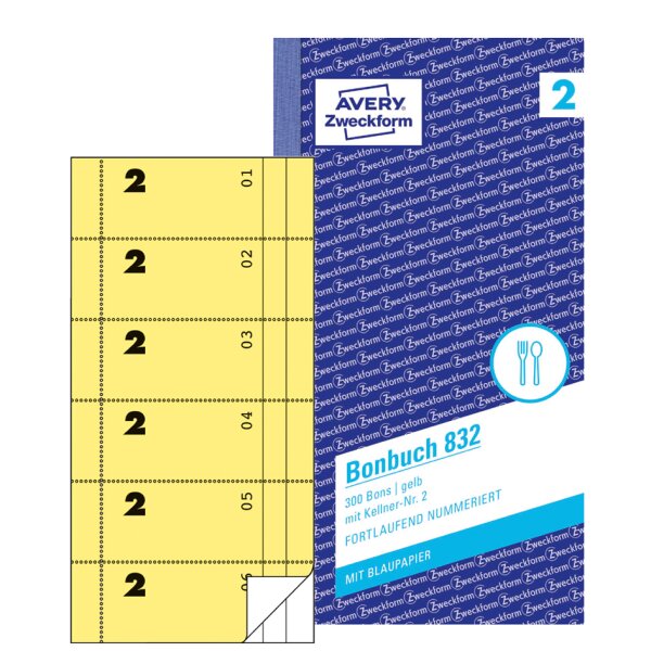 AVERY Zweckform Formularbuch "Bonbuch", 105 x 198 mm, gelb