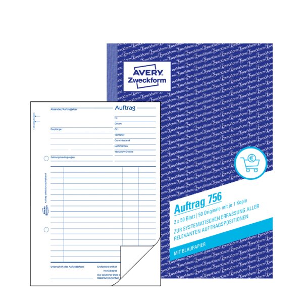 AVERY Zweckform Formularbuch "Auftrag", SD, A6, 2 x 40 Blatt
