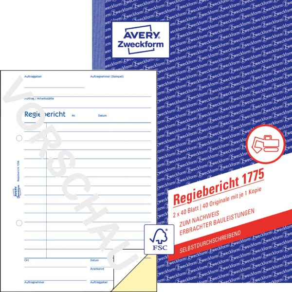 AVERY Zweckform Formularbuch "Rapport Regiebericht", SD, A4