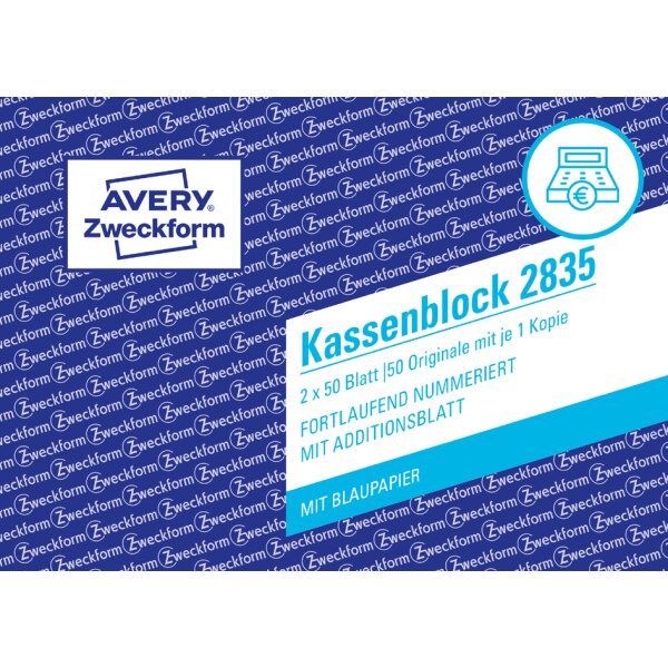 AVERY Zweckform Formularbuch Kassenblock, 2 x 50 Blatt