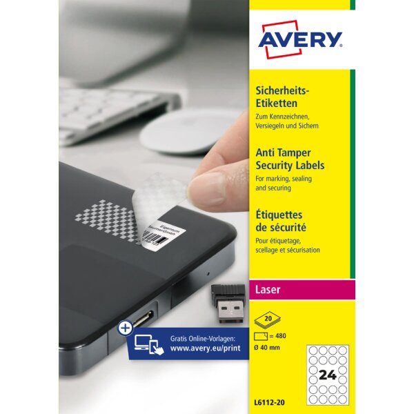 AVERY Zweckform Etiquette de s&eacute;curit&eacute;, rond, diam&egrave;tre 40 mm