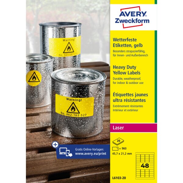 AVERY Zweckform Wetterfeste Etiketten, 210 x 148 mm, gelb