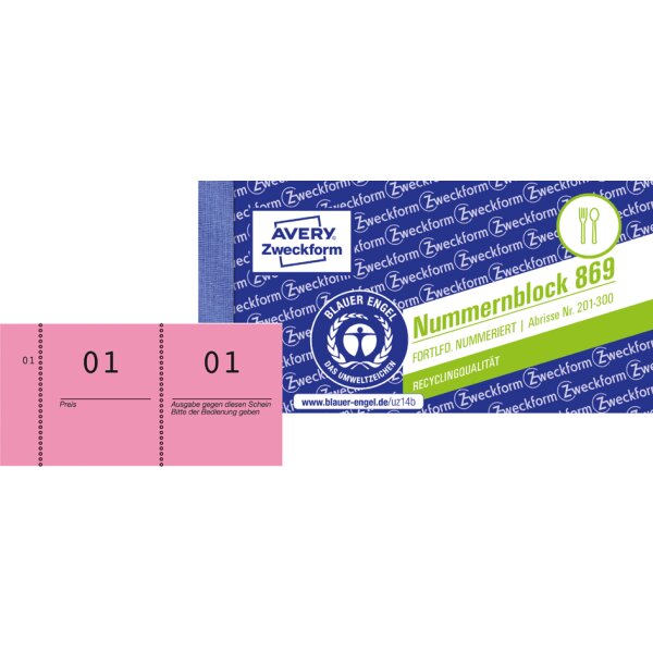 AVERY Zweckform Nummernblock 1 - 1000, 105 x 53 mm, rot