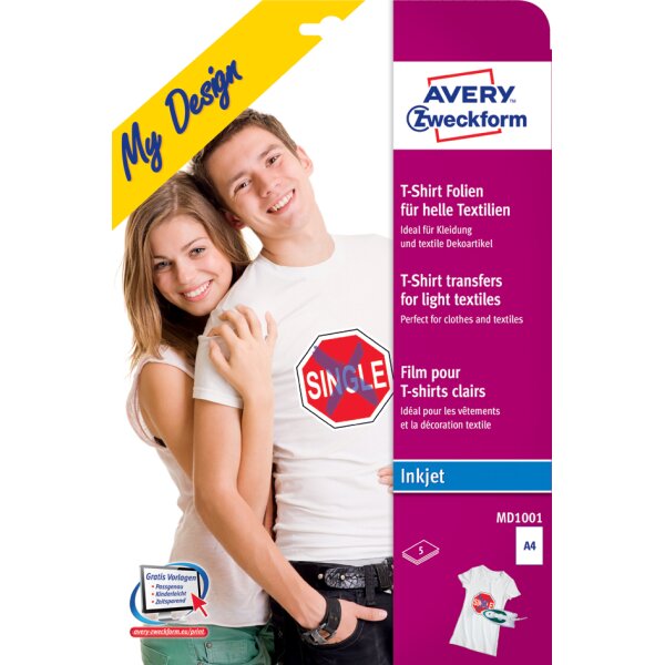 AVERY Zweckform My Design Film transfert pour T-Shirt, A4