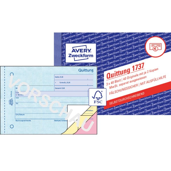 AVERY Zweckform Formularbuch "Quittung mit MwSt.", 4+1