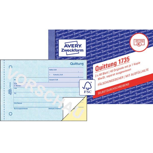 AVERY Zweckform Formularbuch "Quittung", SD, 4+1 GRATIS