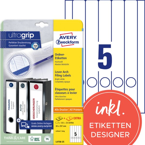AVERY Zweckform Etiquette pour dos de classeur, 38 x 297 mm