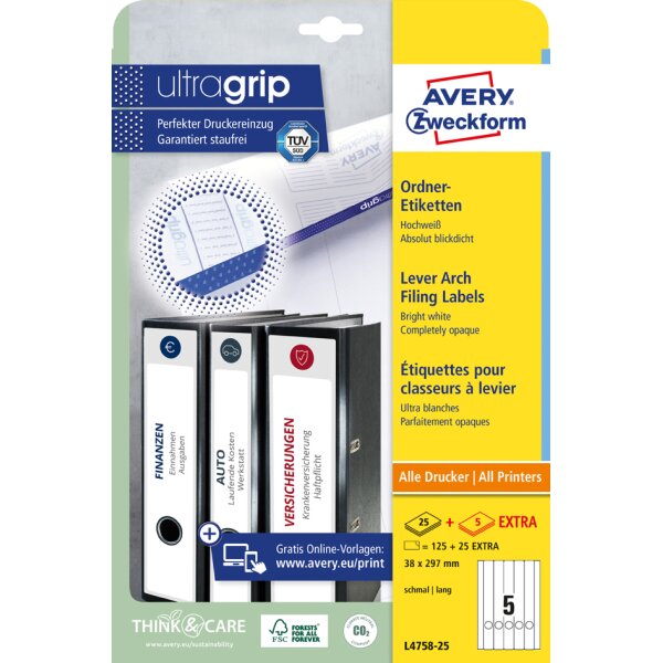 AVERY Zweckform Etiquette pour dos de classeur, 38 x 297 mm