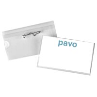 pavo Namensschild, mit Wellennadel, 54 x 90 mm, transparent