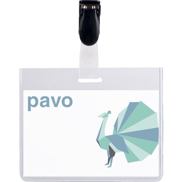 pavo Porte-badge, ferm&eacute; en haut, avec clip, 60 x 90 mm