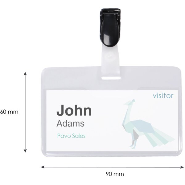 pavo Porte-badge, avec clip, 60 x 90 mm, transparent