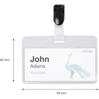 pavo Namensschild, mit Clip, 60 x 90 mm, transparent