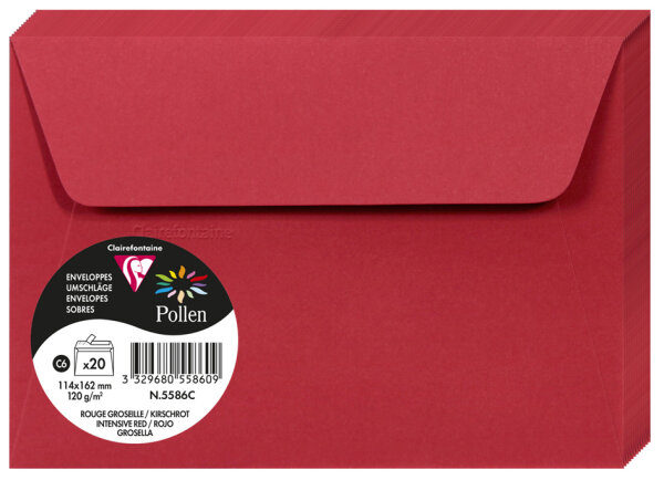 Pollen by Clairefontaine Enveloppes C6, rouge groseille