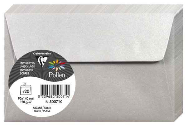 Pollen by Clairefontaine Enveloppes 90 x 140 mm, argent