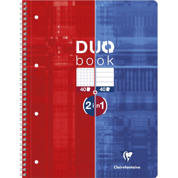 Clairefontaine Cahier DUOBOOK, A4, mi-quadrillé mi-ligné