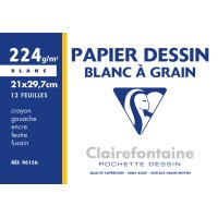 Clairefontaine Papier dessin Blanc à Grain, 210 x...