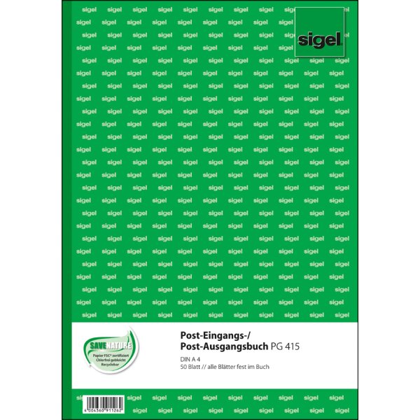 sigel Formularbuch "Post-Eingang Post-Ausgang", A4, 50 Blatt