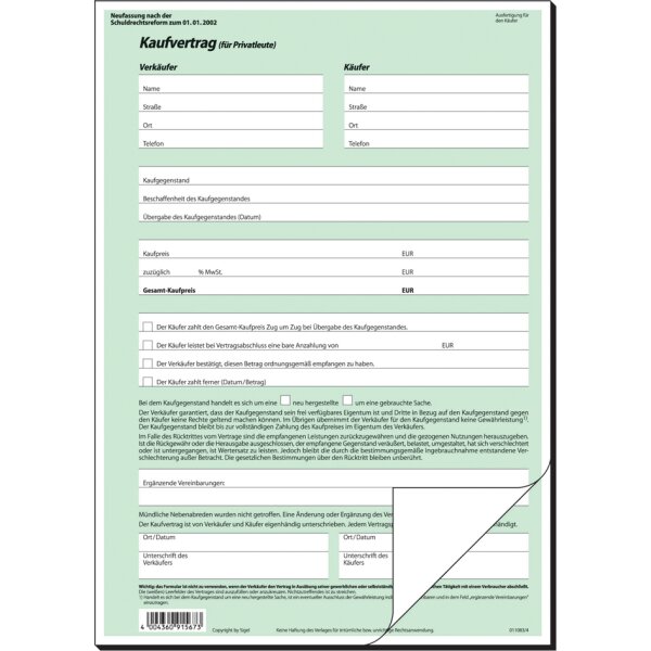 sigel Vordruck "Kaufvertrag allgemein", A4, SD, 2-fach