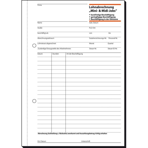 sigel Formularbuch "Stundenerfassung", A6 quer, 50 Blatt