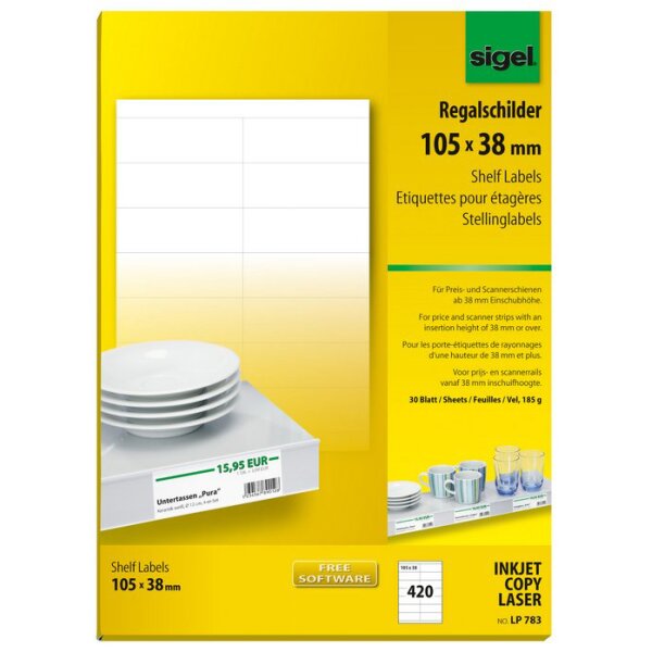 sigel Etiquette pour &eacute;tag&egrave;re, 105 x 38 mm, blanc, 170 g/m2