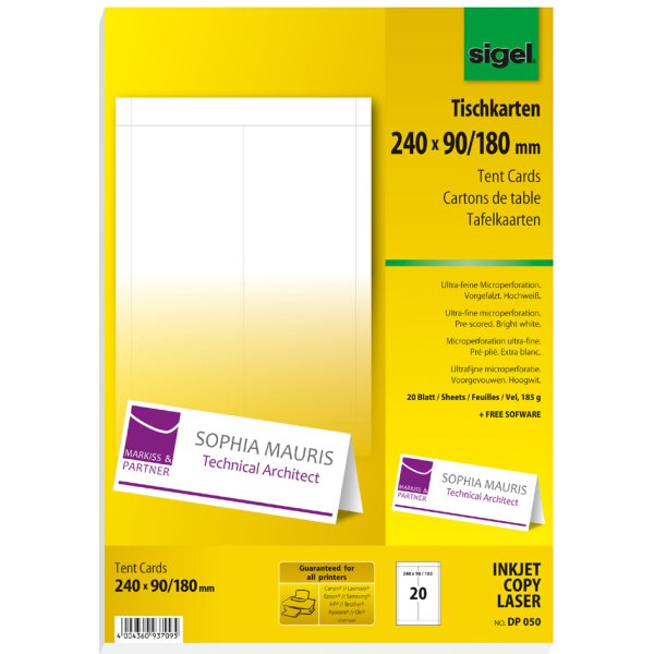 sigel Carte marque-place, blanc &eacute;clatant, 185 g/m2