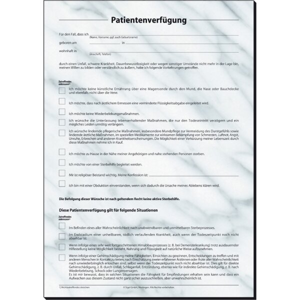 sigel Vordruck-Set "Patientenverfügung", DIN A4, 8 Blatt