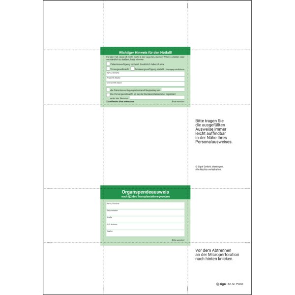 sigel Vordruck-Set "Patientenverfügung", DIN A4, 8 Blatt
