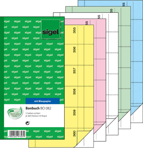 sigel Formularbuch "Bonbuch", 105 x 200 mm, farbig sortiert