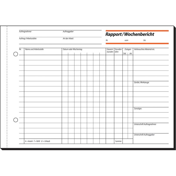 sigel Formularbuch Tages-/Regiebericht, A4, 2 x 40 Blatt